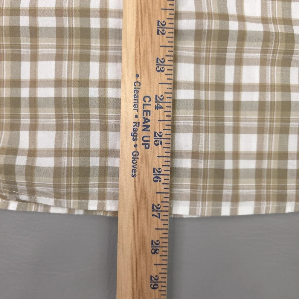 Banana Republic Shirt Mens Small Beige Plaid Slim Fit Untucked Button Up Casual